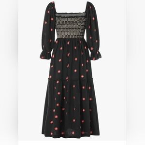 Renaissance Boho Black Smocked Ruffle Dress L Large